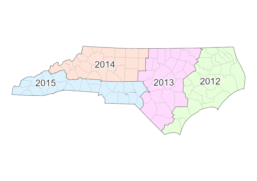 State map showing image project areas between 2012 and 2015